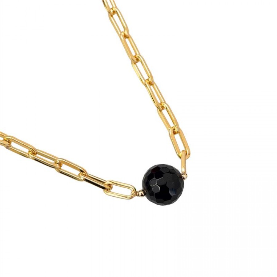 Choker Elos Com Ônix Central Banhado Em Ouro 18k