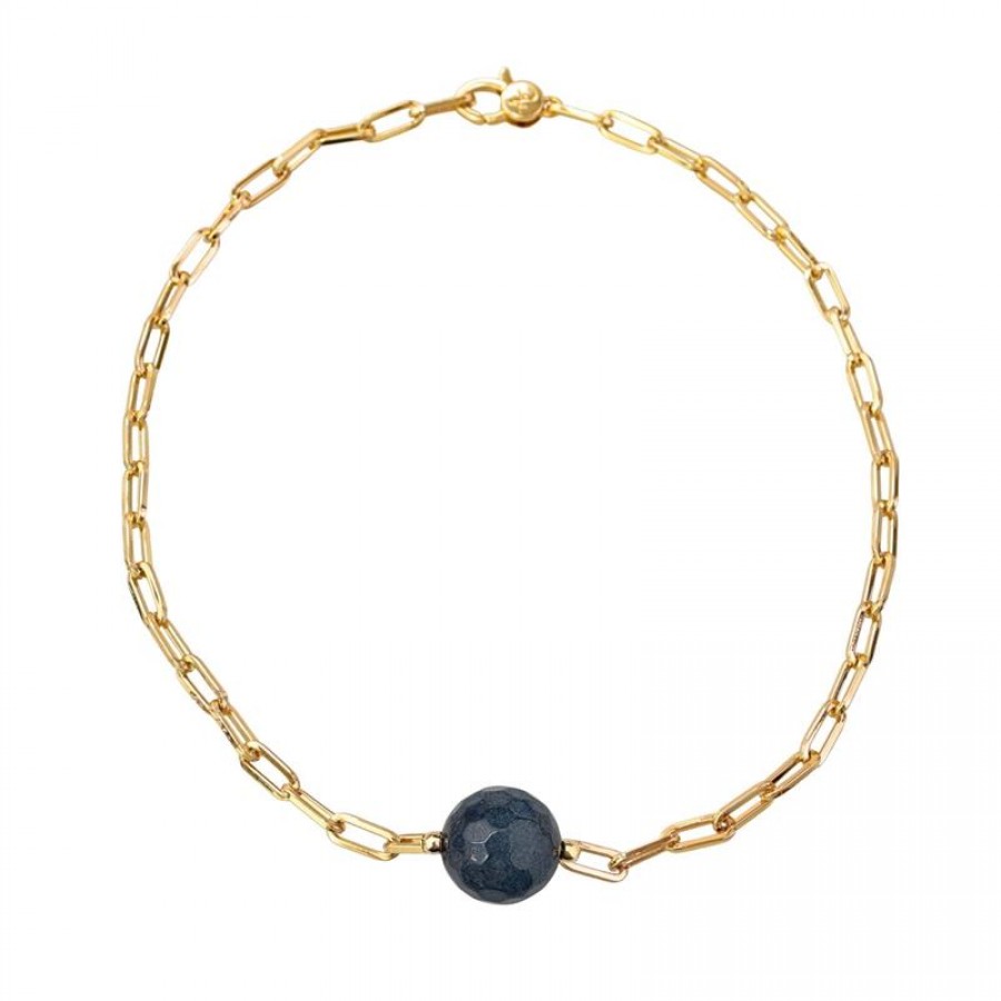 Choker Elos Com Jade Safira Central Banhado Em Ouro 18k