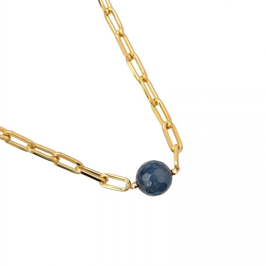 Choker Elos Com Jade Safira Central Banhado Em Ouro 18k