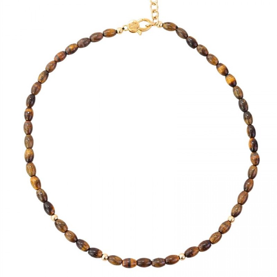 Colar Curto Olho De Tigre Oval P