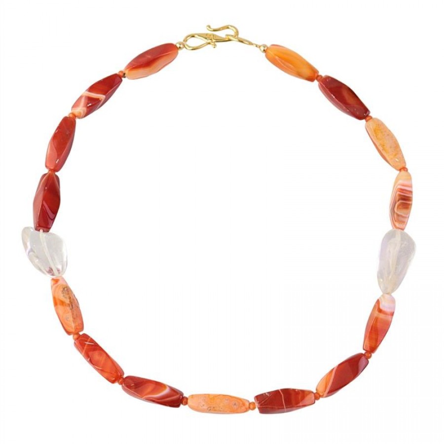Colar Curto Ágata De Fogo Tubo Com Cristal