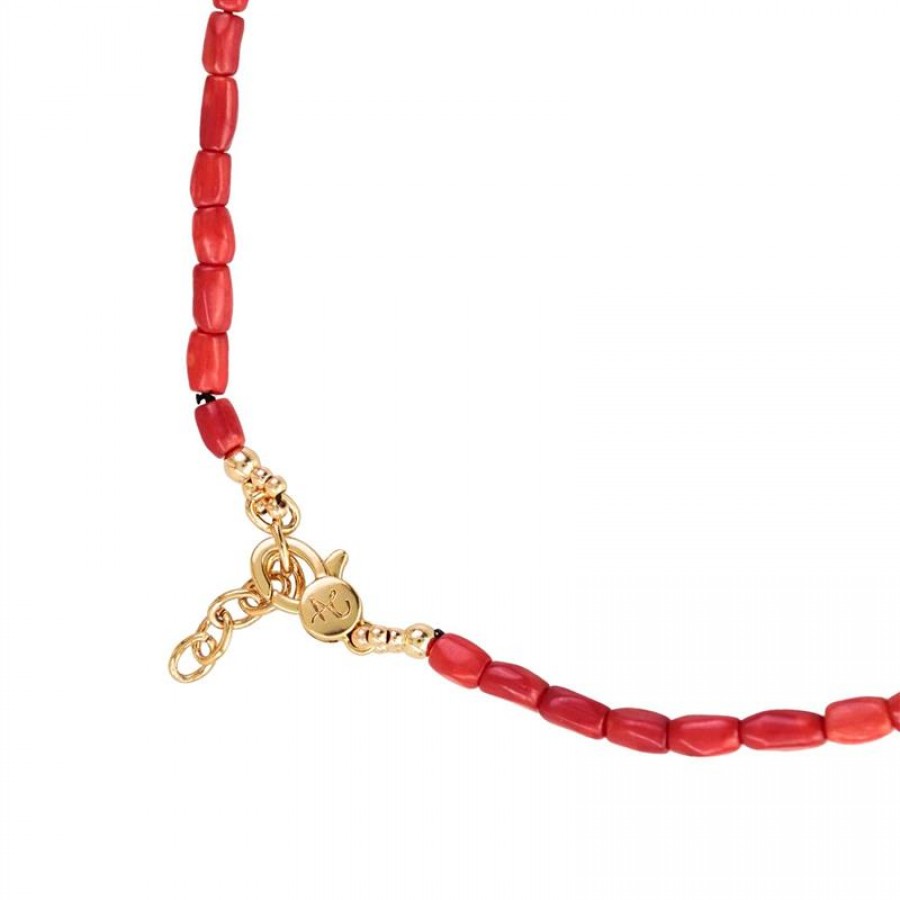 Colar Curto Coral Vermelho Com Pérola