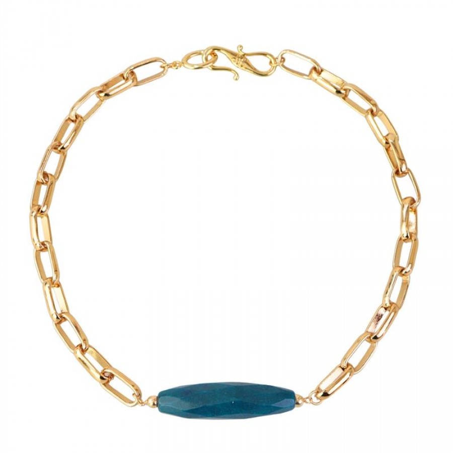 Colar Curto De Elos Com Tubo Jade Petróleo Banhado Em Ouro 18k