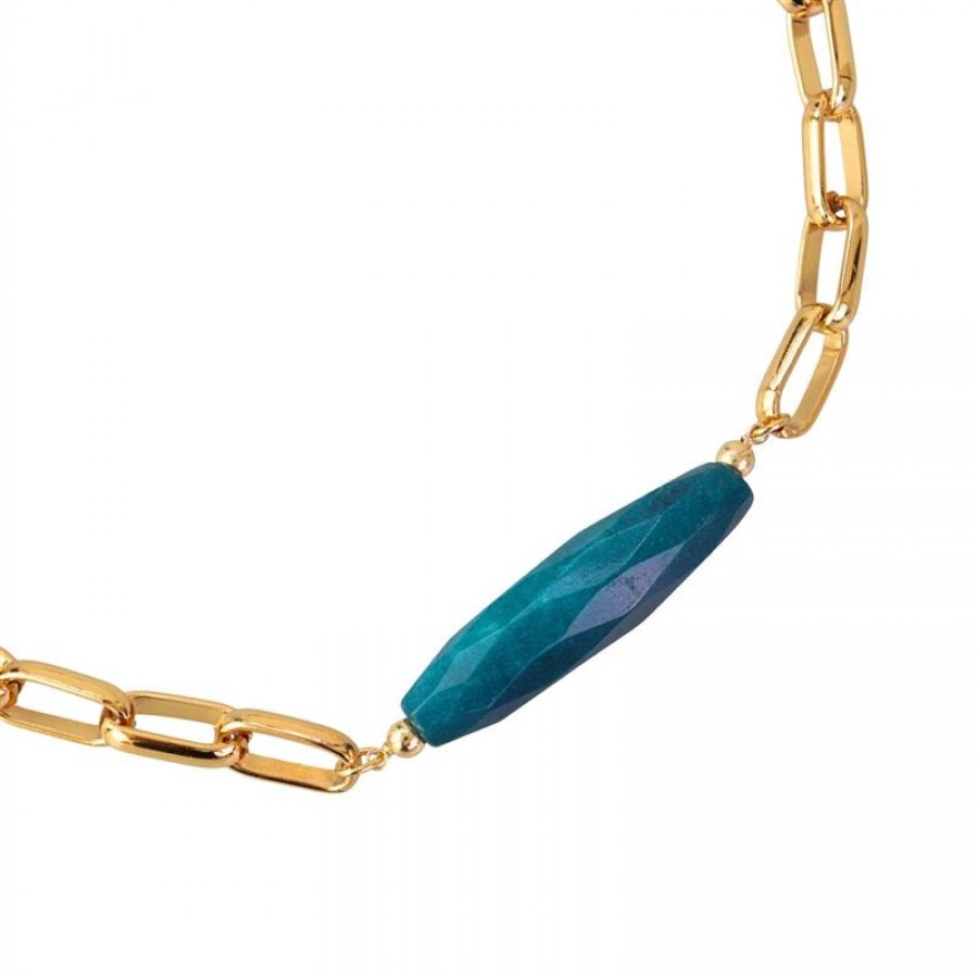 Colar Curto De Elos Com Tubo Jade Petróleo Banhado Em Ouro 18k