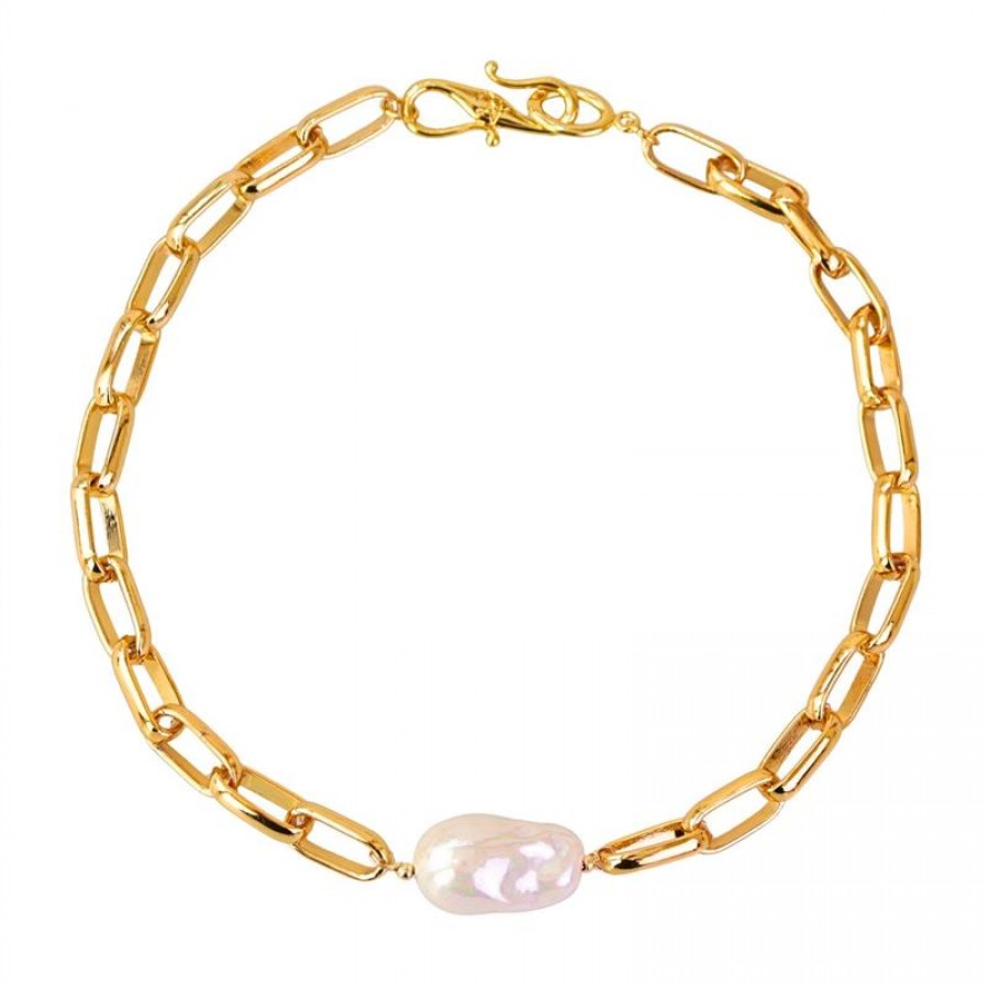 Colar Curto De Elos Com Pérola Barroca Banhado Em Ouro 18k