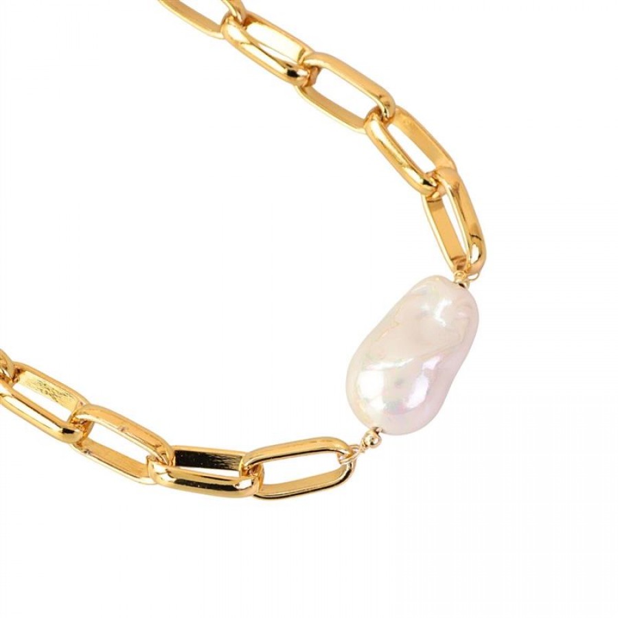 Colar Curto De Elos Com Pérola Barroca Banhado Em Ouro 18k