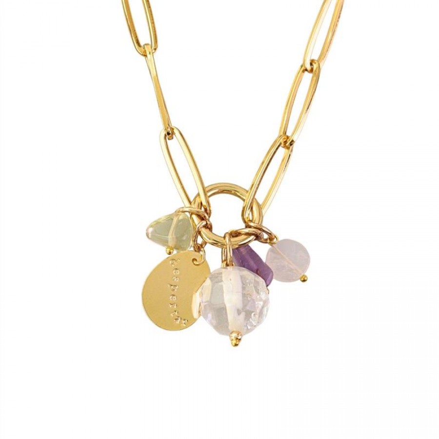 Colar Curto De Elos Com Cacho Mix De Pedras Despertar Banhado Em Ouro 18k
