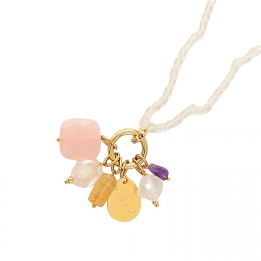 Colar Minimalista Com Cacho Mix De Pedras Despertar Banhado Em Ouro 18k