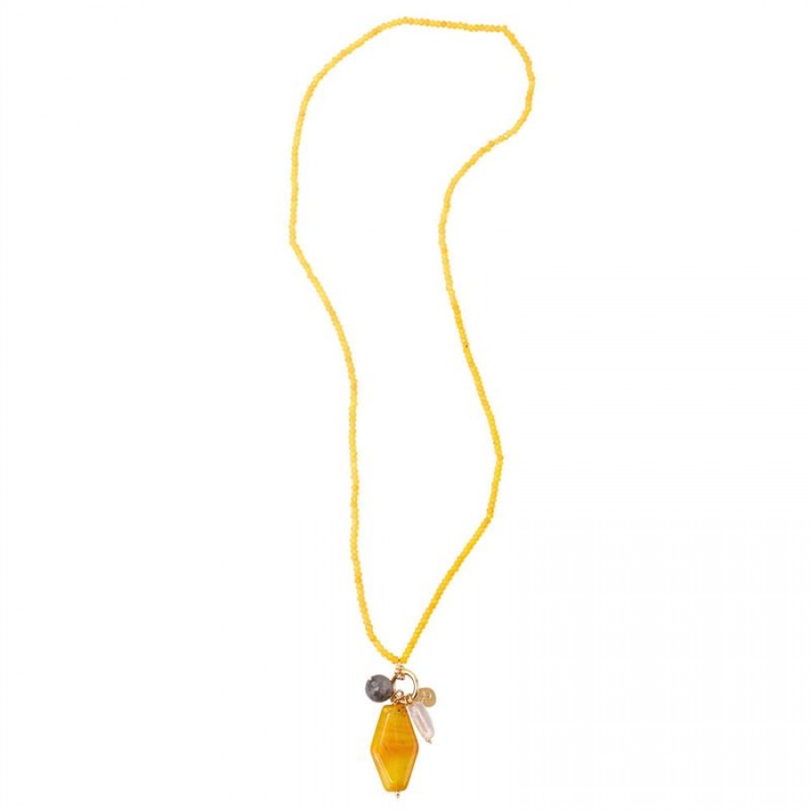 Colar Longo Minimalista Jade Amarelo