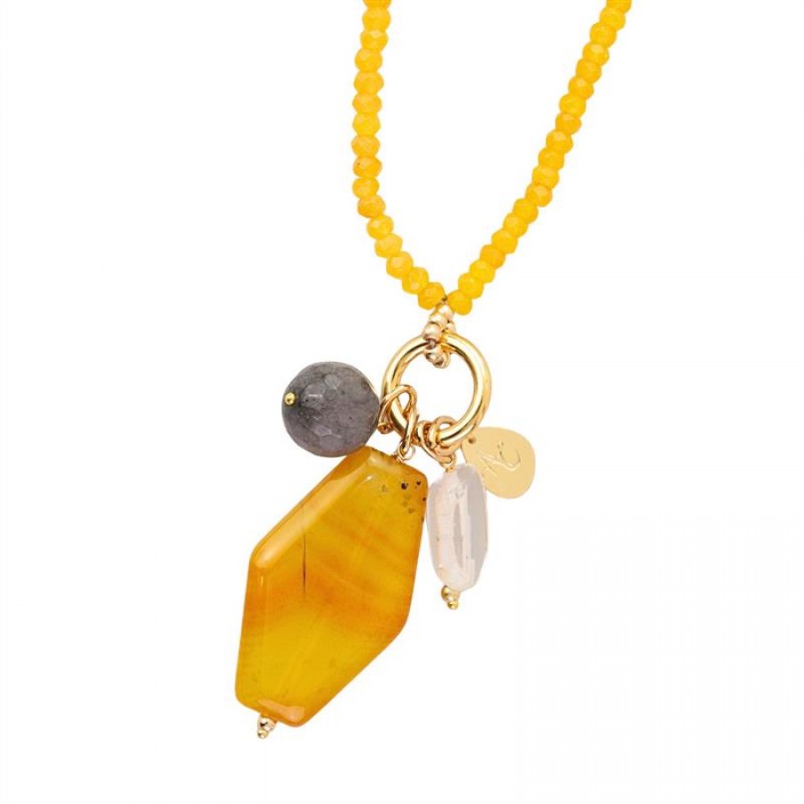 Colar Longo Minimalista Jade Amarelo