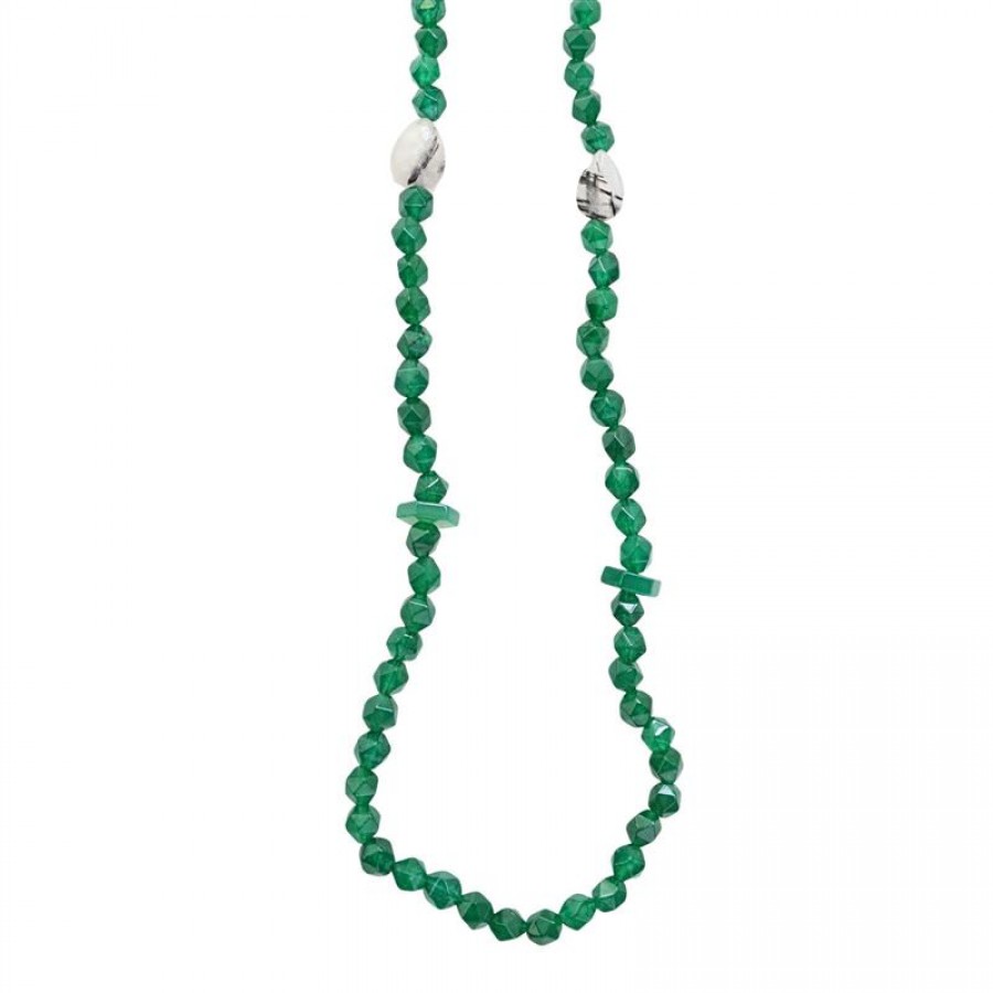 Colar Longo Jade Esmeralda Com Quartzo Verde E Quartzo Turmalinado