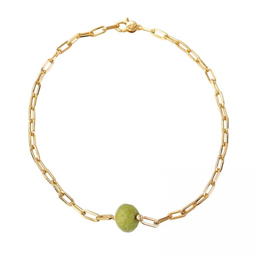 Choker Elos Com Jade Pistache Central Banhado Em Ouro 18k