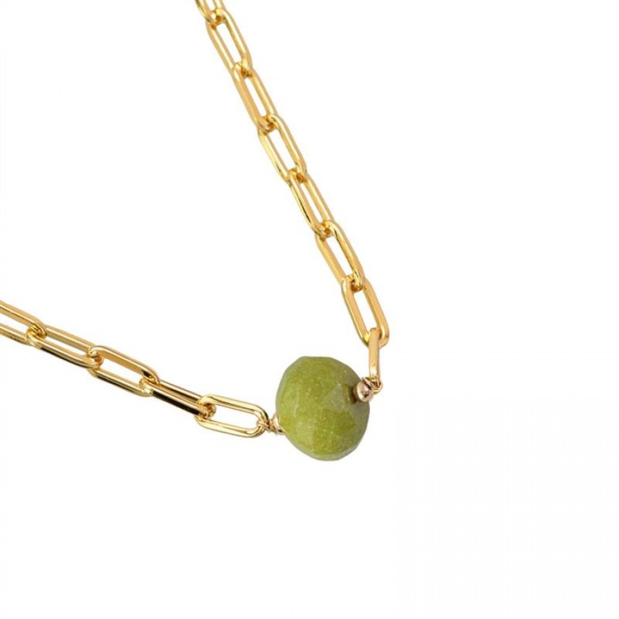 Choker Elos Com Jade Pistache Central Banhado Em Ouro 18k