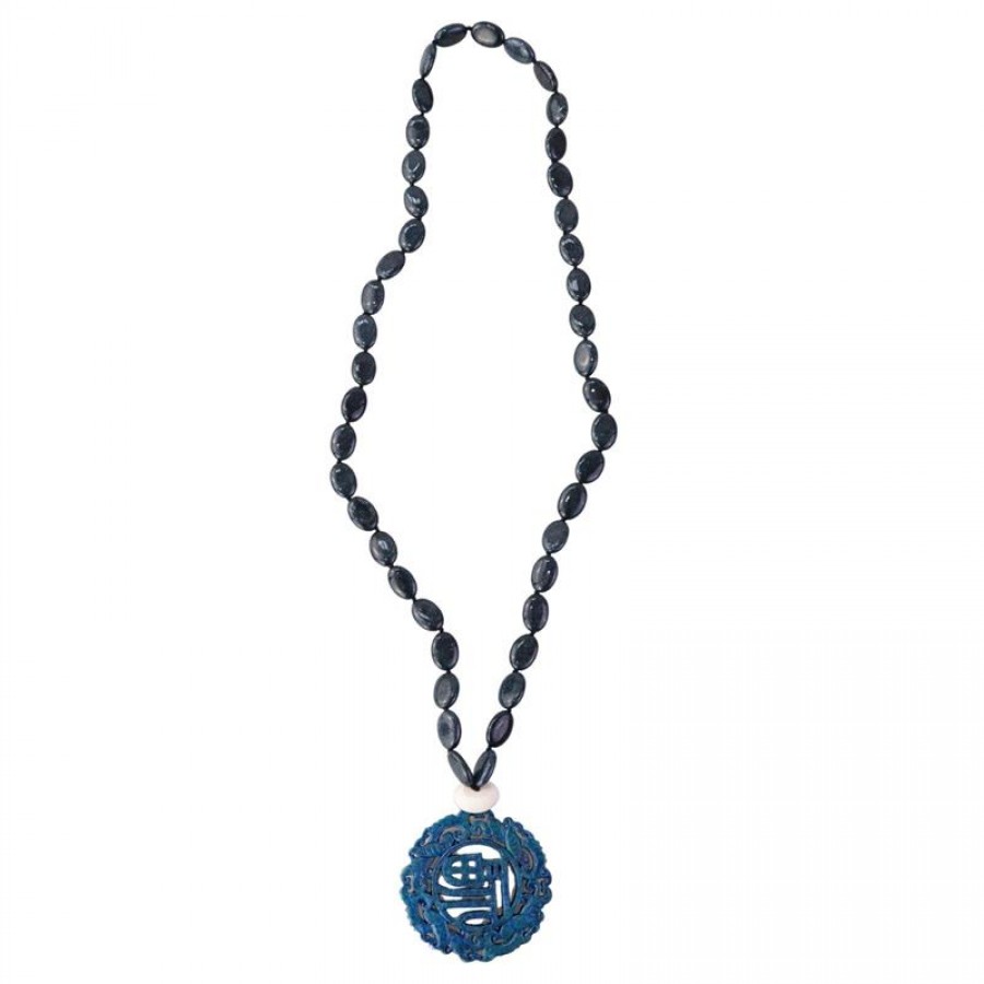 Colar Longo Jade Safira Com Mandala Azul