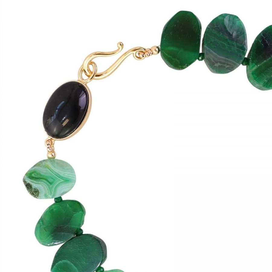 Colar Curto De Esmeralda Oval Com Fecho De Obsidiana