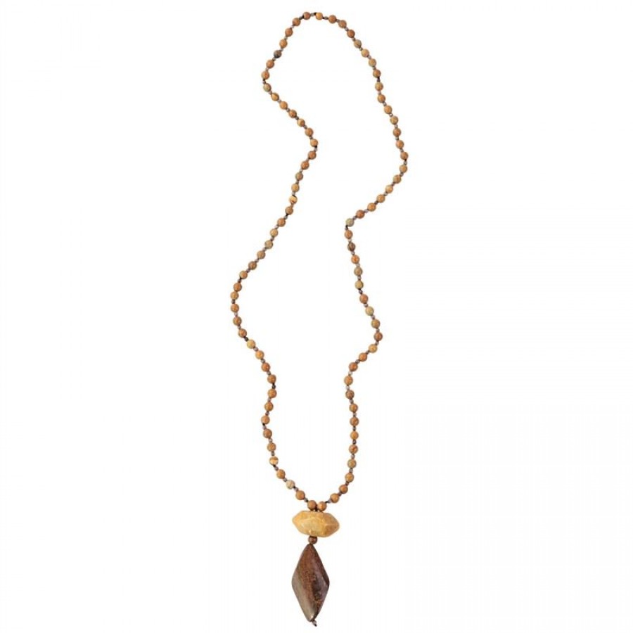Colar Longo Jaspe Mel Com Pingente Bronzita