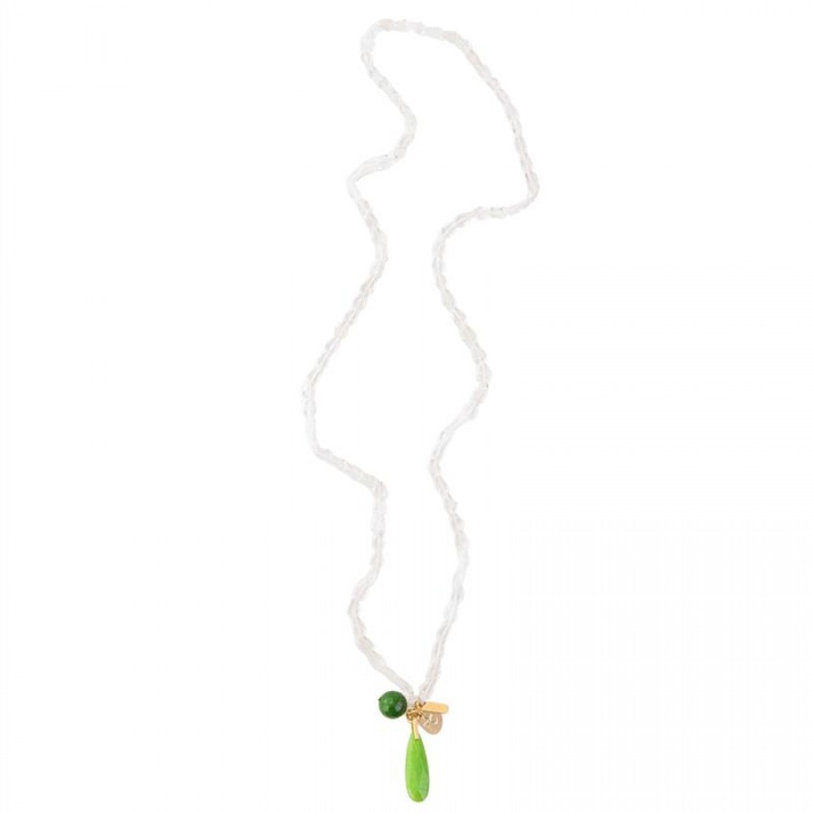 Colar Longo Quartzo Cristal Com Jade Verde - Sentir