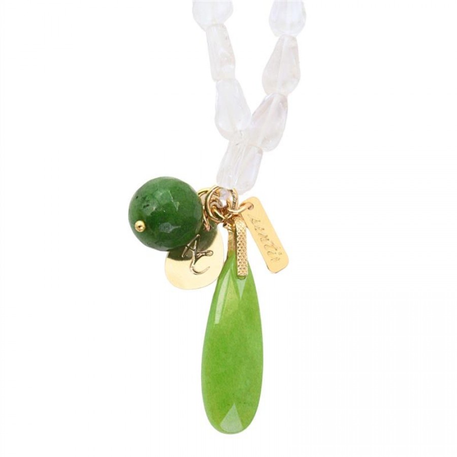 Colar Longo Quartzo Cristal Com Jade Verde - Sentir