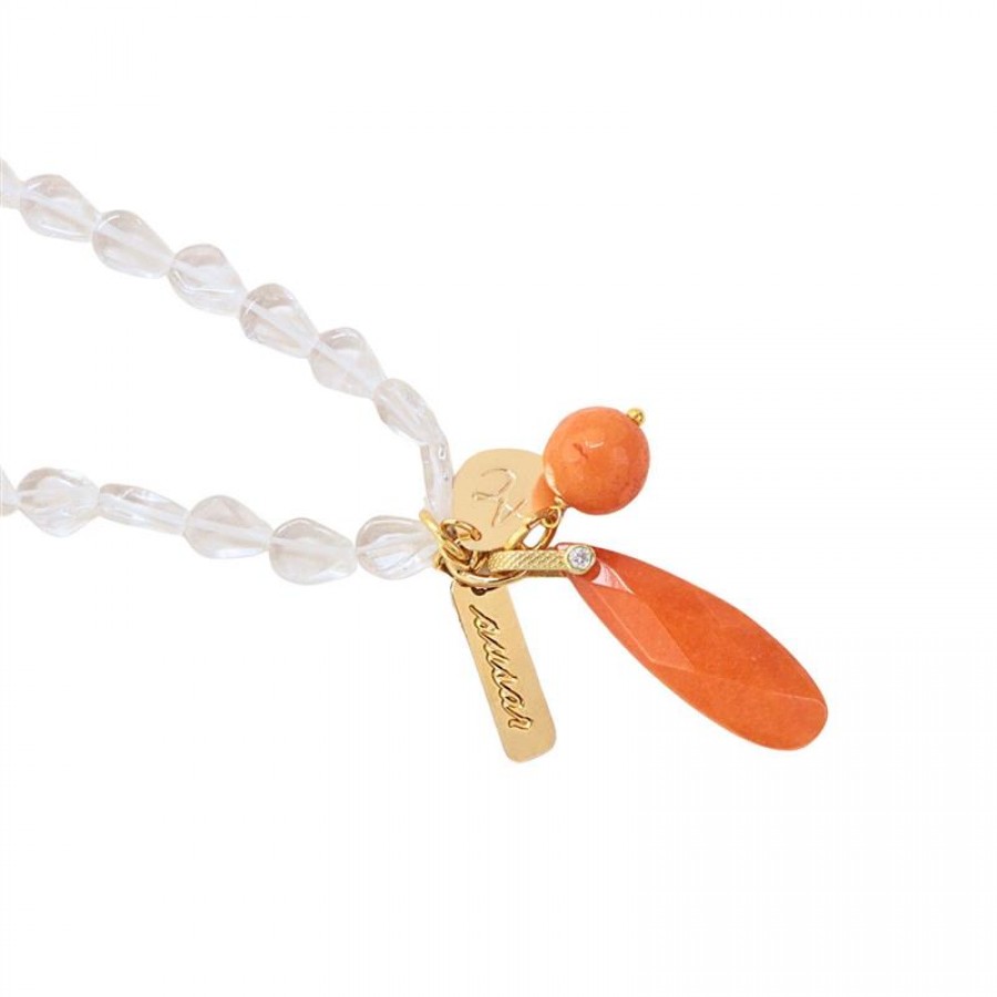 Colar Longo Quartzo Cristal Com Jade Laranja - Ousar