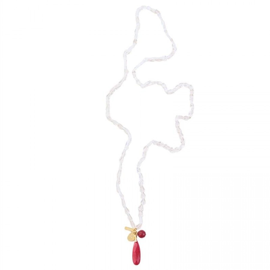 Colar Longo Quartzo Cristal Com Jade Rosa - Voar