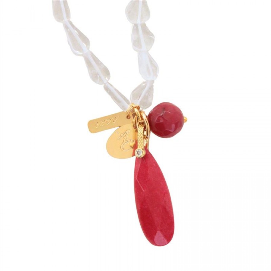 Colar Longo Quartzo Cristal Com Jade Rosa - Voar