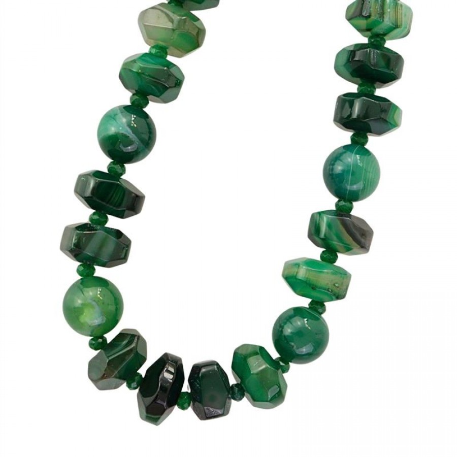 Colar Longo Quartzo Verde Com Jade Olho De Tigre Vermelho