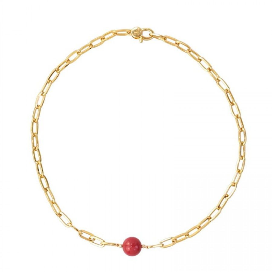 Choker De Elos Com Jade Vermekho Murano Central Banhado Em Ouro 18k