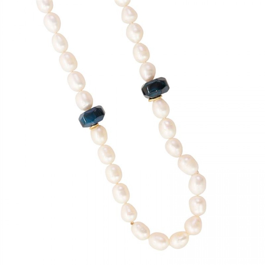 Colar Curto De Pérola Barroca Com Ágata Azul
