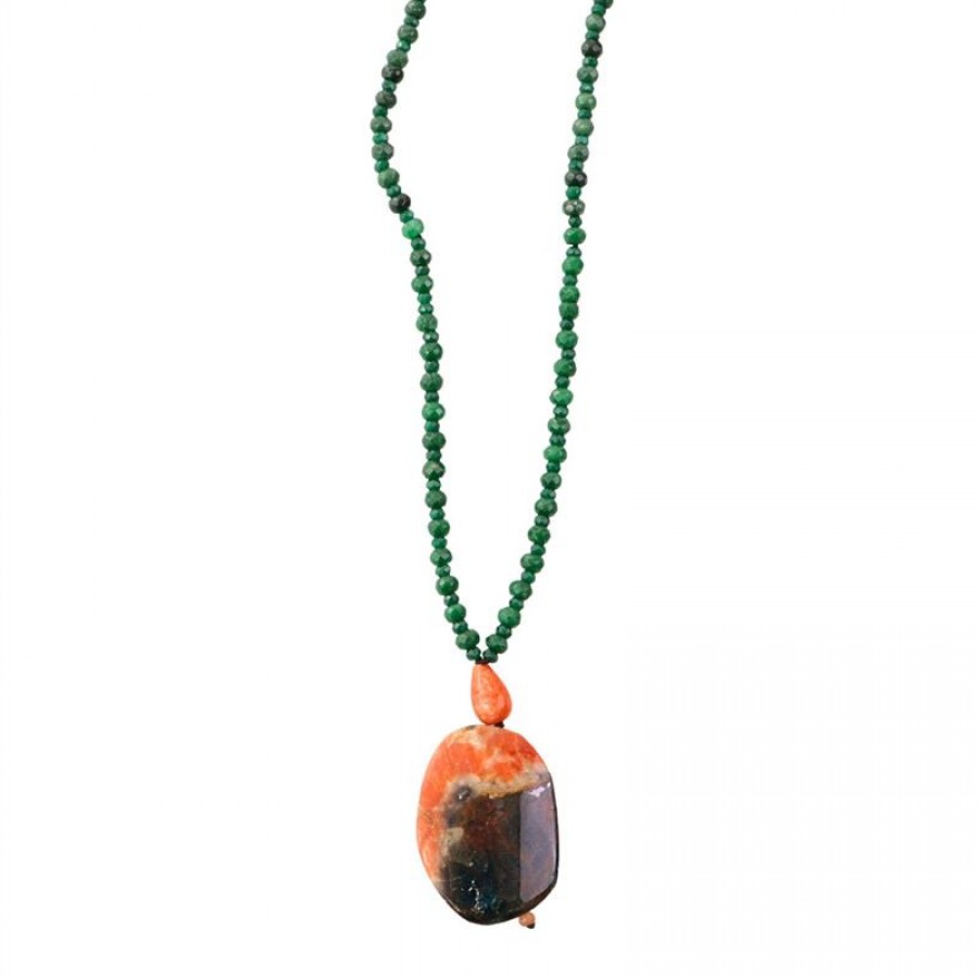 Colar Longo Jade Verde Com Pingente Hematóide 