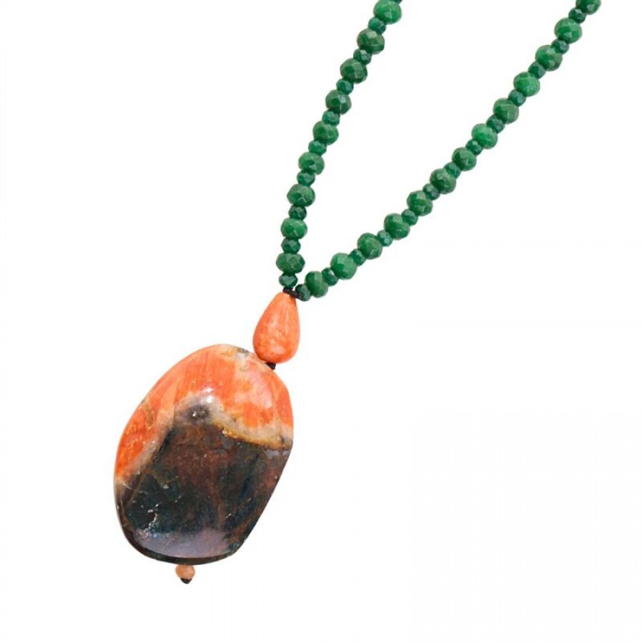 Colar Longo Jade Verde Com Pingente Hematóide 