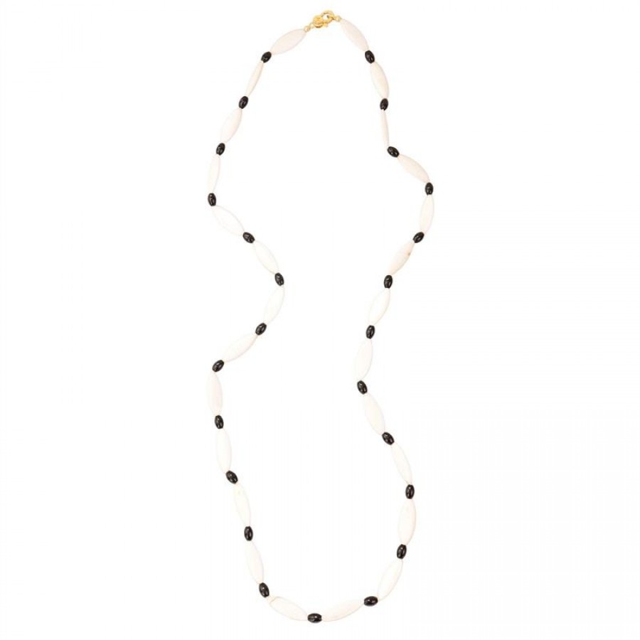 Colar Longo Madre Pérola Com Ônix 