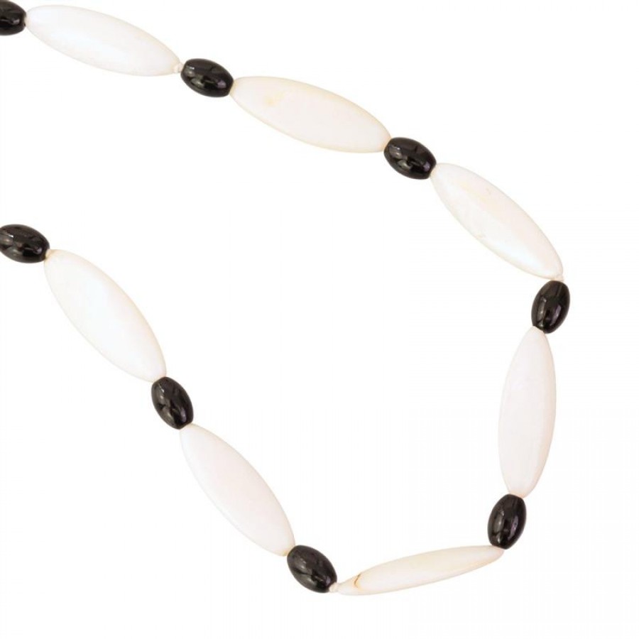 Colar Longo Madre Pérola Com Ônix 