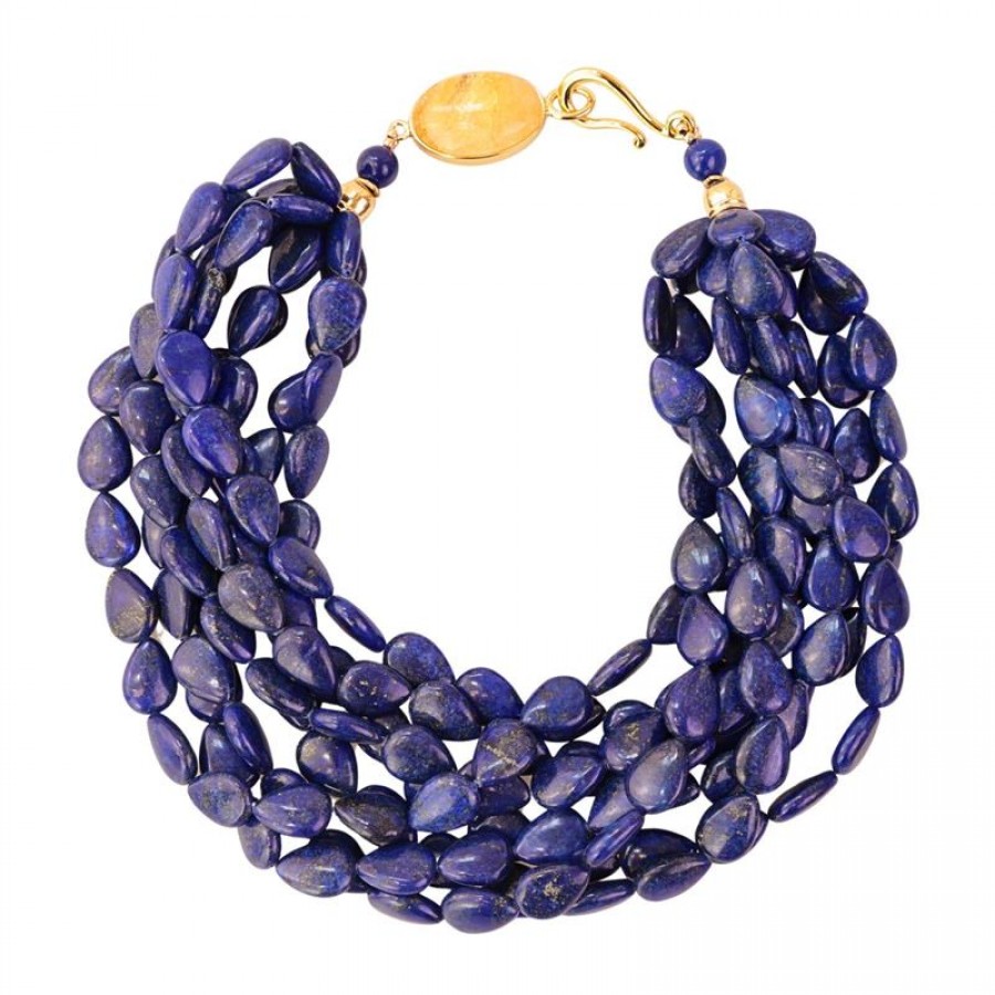 Max Colar Lápis Lazuli Com Fecho Citrino 