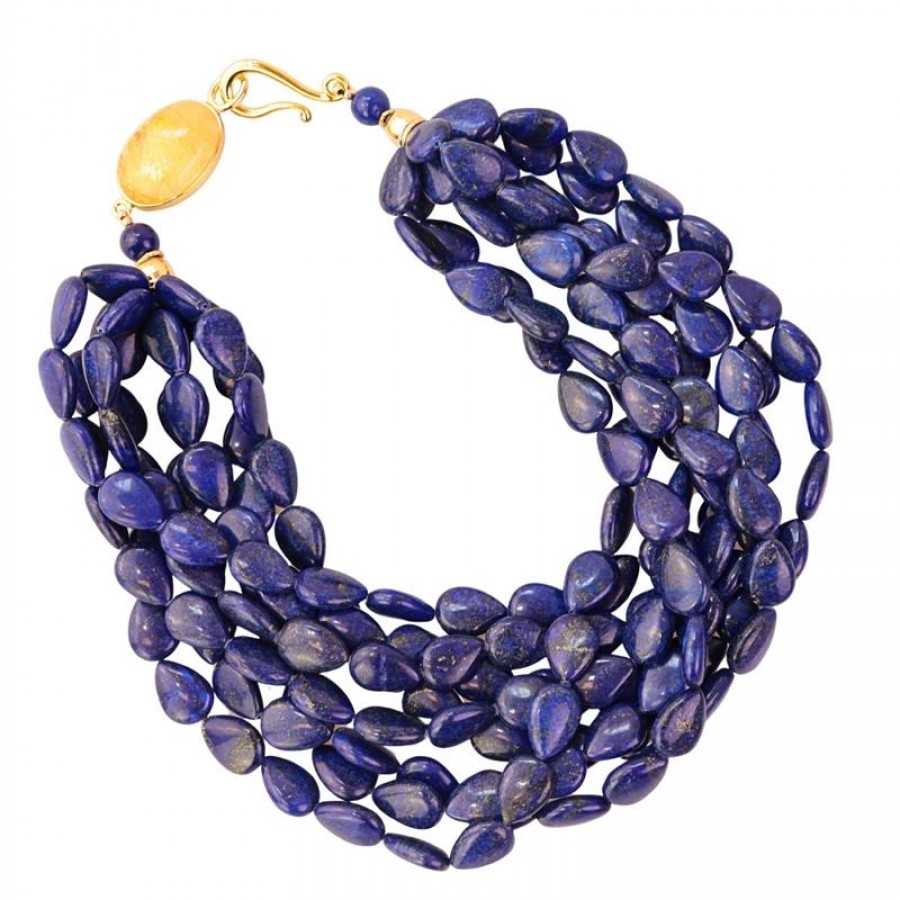 Max Colar Lápis Lazuli Com Fecho Citrino 