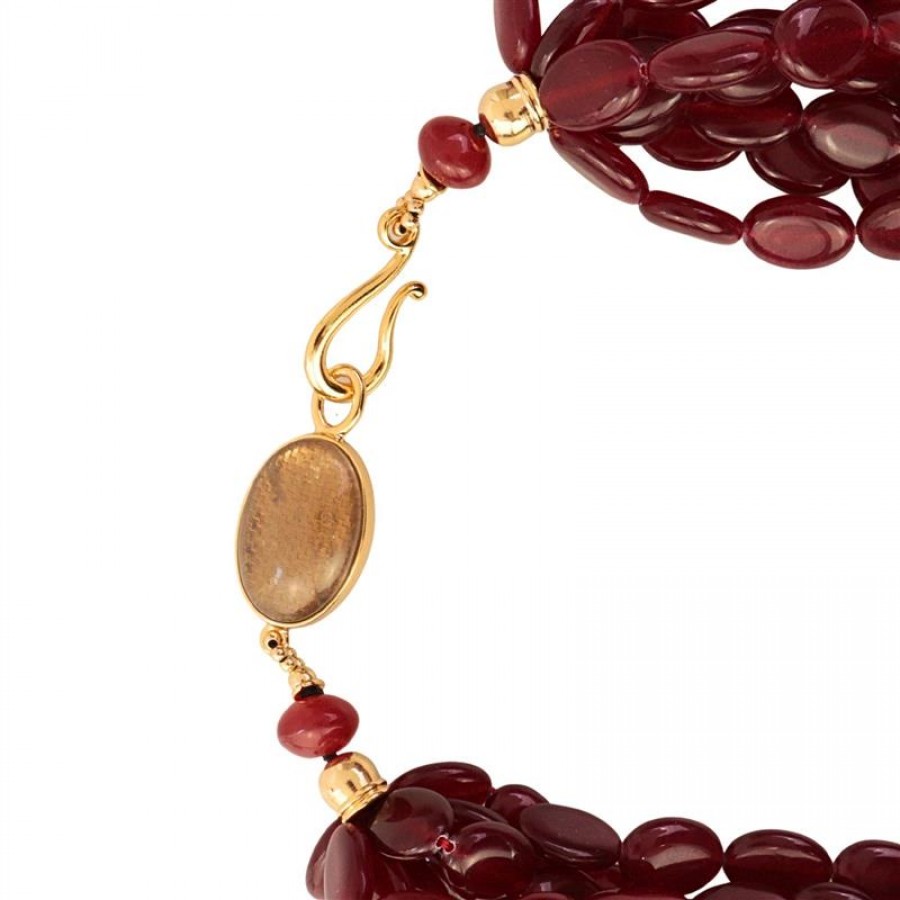 Max Colar Jade Rubi Com Fecho Quartzo Fumê 