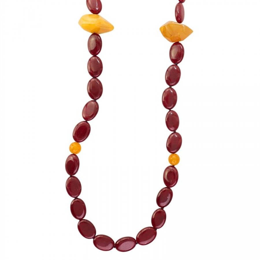 Colar Longo Jade Rubi Com Jade Laranja E Ágata Damasco 