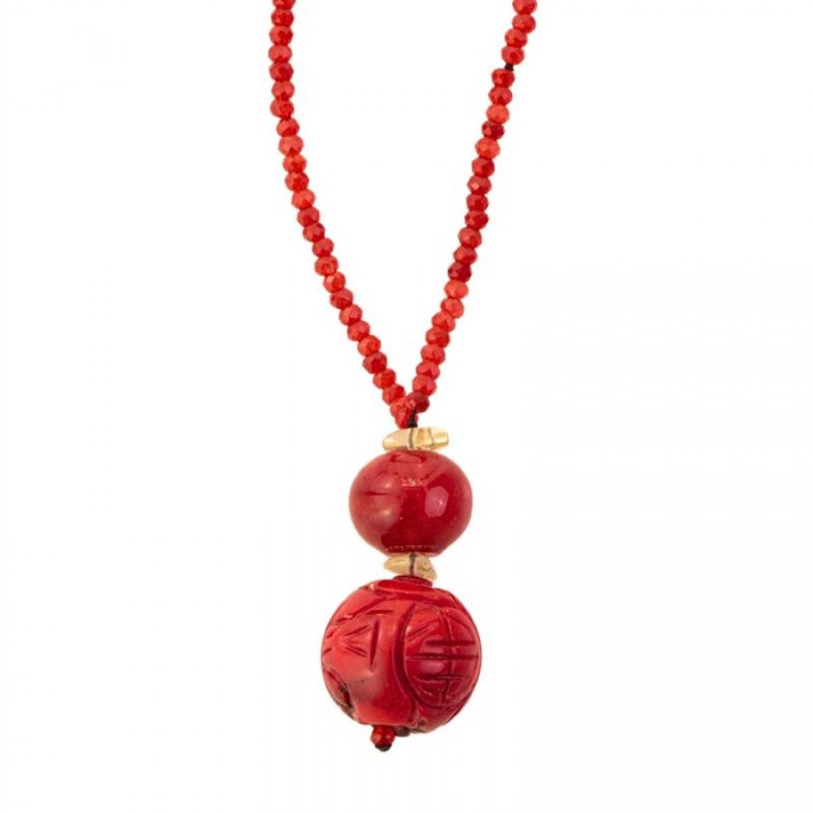 Colar Longo Jade Vermelho Intenso Com Citrino E Pingente Ágata Rustica Vermelha