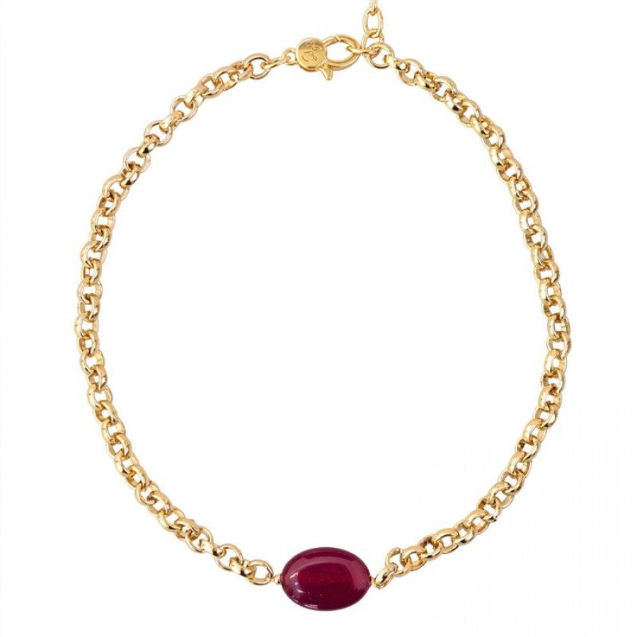 Choker Elo Português Com Jade Rubi Banhado Em Ouro 18k