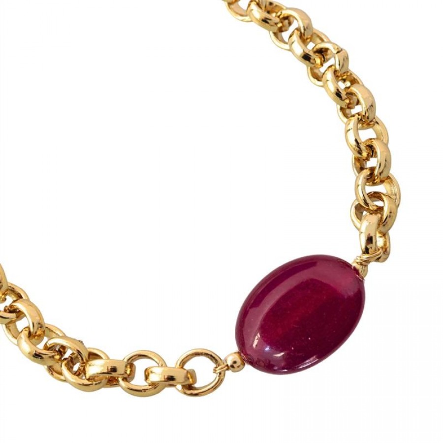 Choker Elo Português Com Jade Rubi Banhado Em Ouro 18k