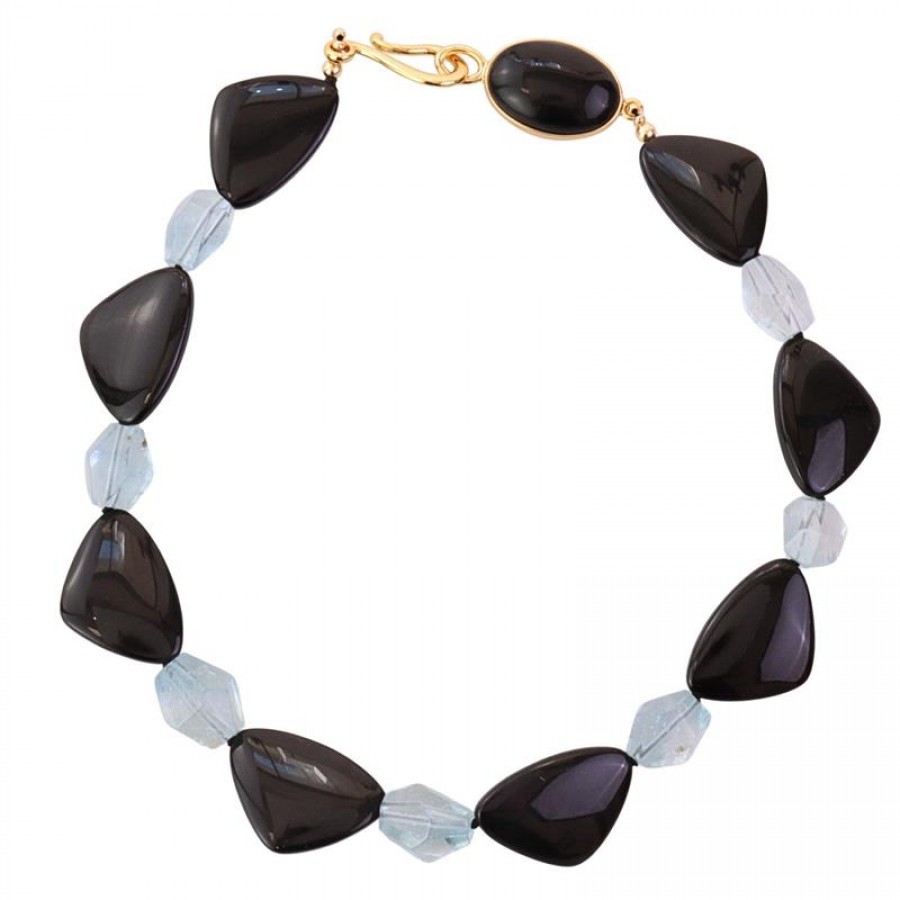 Colar Curto Geométrico Obsidiana Negra Com Topázio E Fecho Obsidiana Negra 
