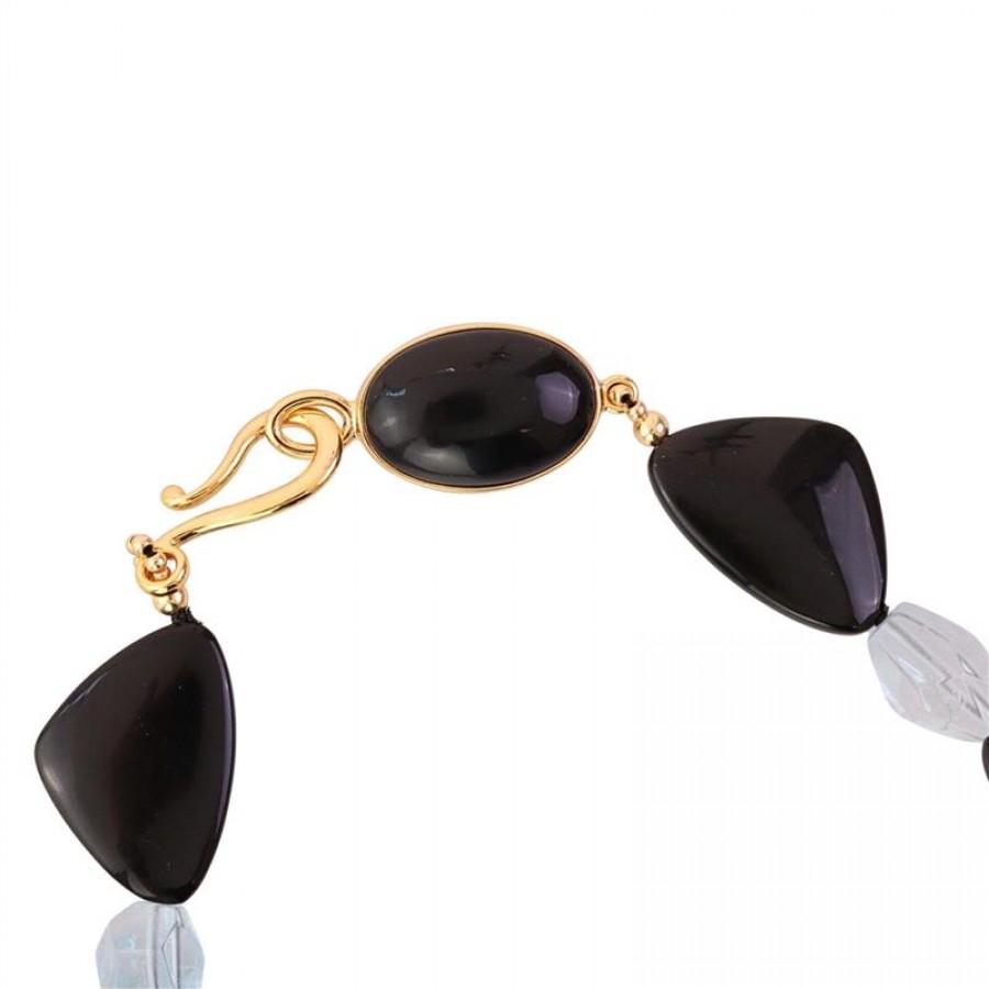 Colar Curto Geométrico Obsidiana Negra Com Topázio E Fecho Obsidiana Negra 