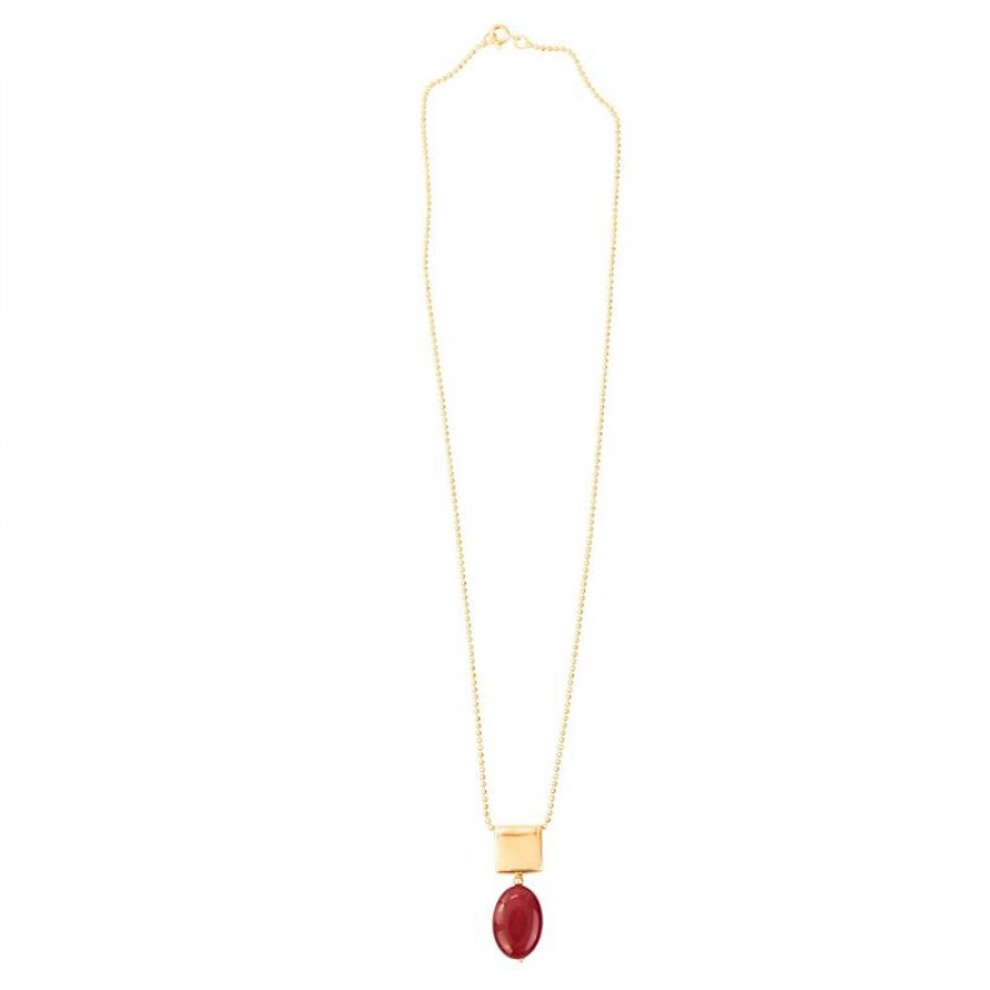 Colar Curto De Corrente  Pedra Rubi Com Pingente Quadrado Banhado Em Ouro 18ca Com Pingente Quadrado Banhado Em Ouro 18k