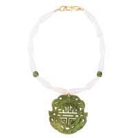 Colar Curto De Quartzo Branco Com Mandala Verde