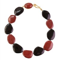 Colar Curto Formas Orgânicas Com Pedra Jaspe E Obsidiana Negra 