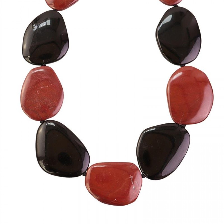 Colar Curto Formas Orgânicas Com Pedra Jaspe E Obsidiana Negra 