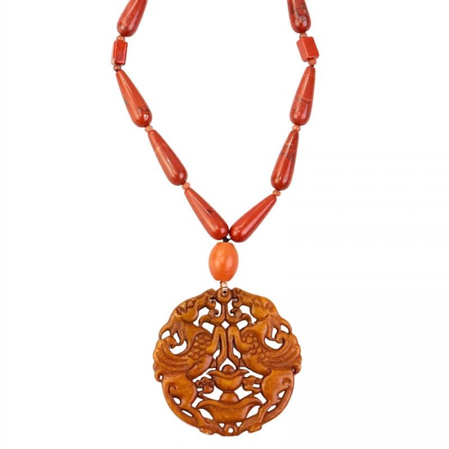 Colar Longo De Jaspe Com Mandala Terracota
