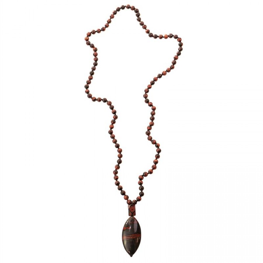 Colar Longo Obsidiana Café Gota