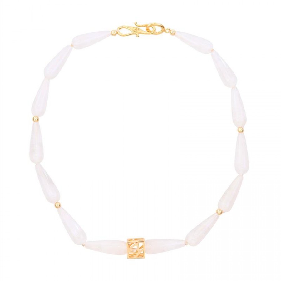 Colar Curto Quartzo Branco Com Cubo Louvre Louvre