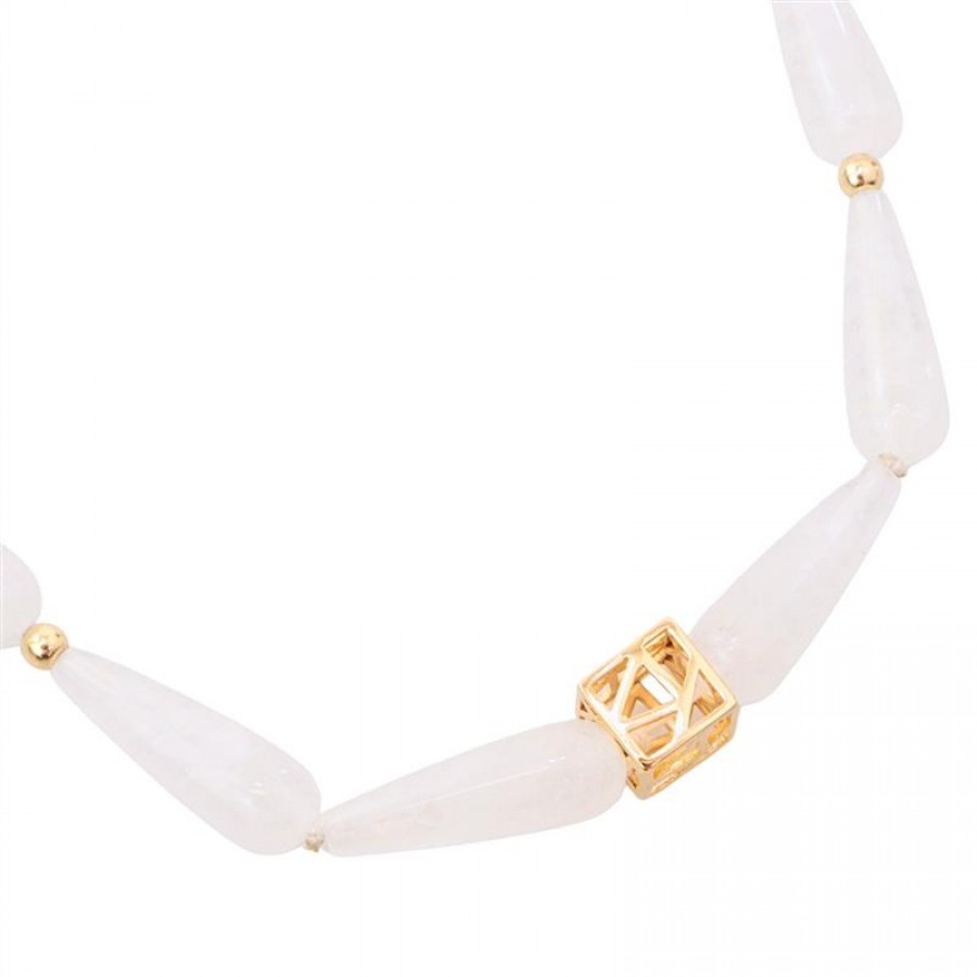 Colar Curto Quartzo Branco Com Cubo Louvre Louvre