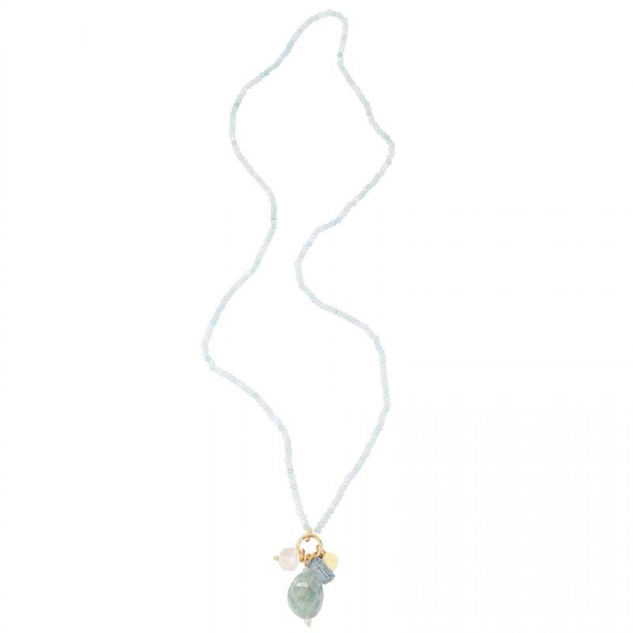 Colar Longo Minimalista Água Marinha Com Pingente De Cristal Translúcido